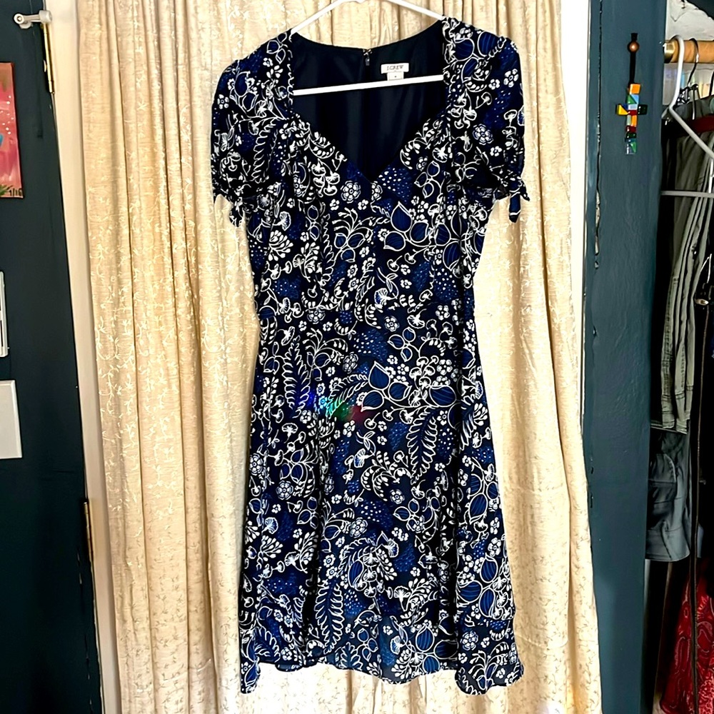J. Crew Blue Floral Faux Wrap Dress